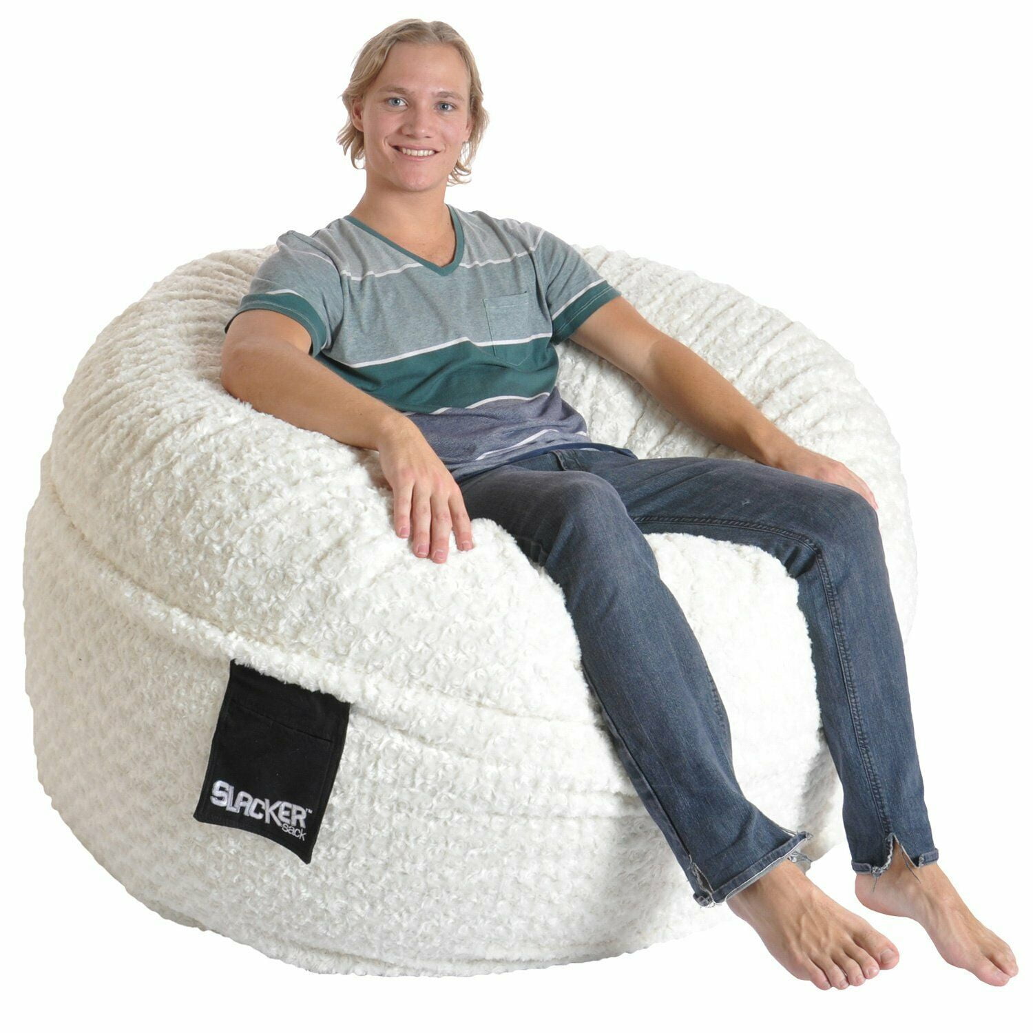 Slacker Sack 5 foot Round Large Soft White Fur Memory Foam Bean Bag