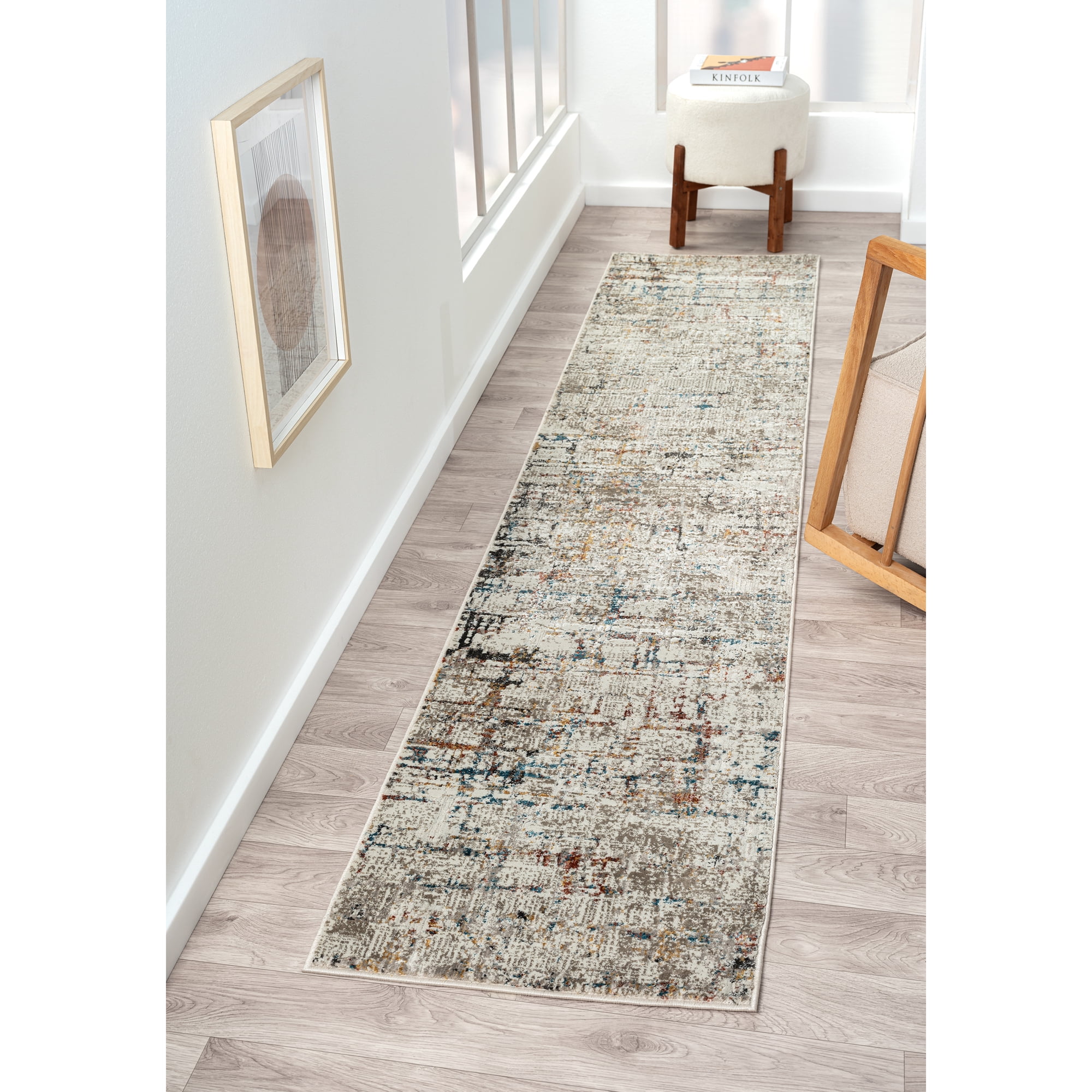 Harlow Hill Claire Abstract Transitional Performance Polyester Indoor Runner Rug, Gray Multi, 2' x 8'