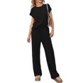 thumbnail image 2 of Women'S Two-Piece Casual Ribbed Knit Short-Sleeved Top, Wide-Leg Pants, Home Wear, Travel Sportswear Black M, 2 of 6