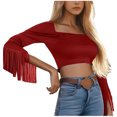 thumbnail image 1 of HongQid Fringe Tops for Women Western Cowgirl Fall Long Sleeve with Tassels Stretchy Crop Shirts Blouses, 1 of 4