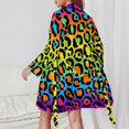 thumbnail image 2 of Neon Rainbow Leopard Print Night Robe Long Sleeve V Neck Robe With Belt Women's Sleepwear Dresses, 2 of 9
