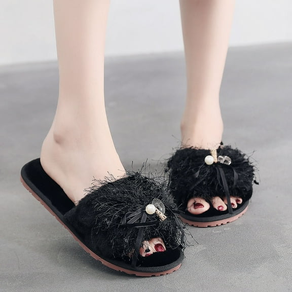 Aayomet Women Slippers Memory Foam Women's Lacey Machine Washable Memory Foam Comfort Easy on/Off Clog Slipper,Black 7.5