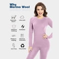 thumbnail image 3 of Woolcano Women’s 100% Merino Wool Base Layer Set Lightweight Thermal Underwear for Ski Winter Outdoor, 3 of 6