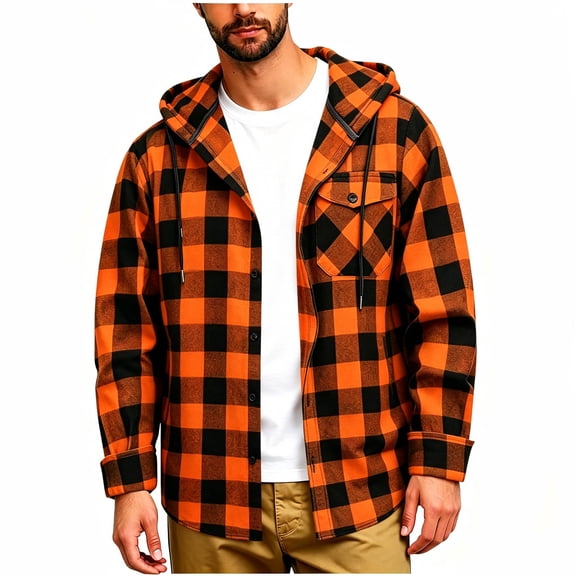 hoksml Men's Plaid Shirt Jacket - Button Front Flannel Overshirt with Chest Pocket, Soft Lightweight Casual Top for Spring Fall