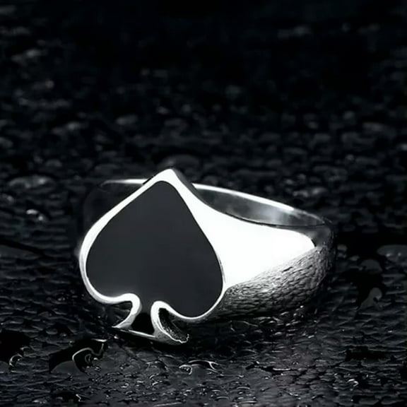 HOOUN Poker Spade Diamond Heart Club Pattern Ring Stainless Steel Lucky Ring Men Women-13-Spade