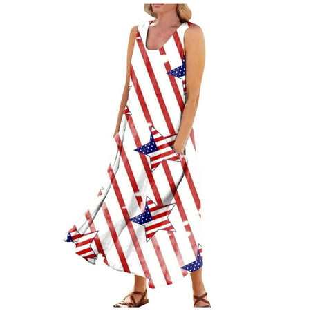 

Bayaoman Maternity Dress Casual Printed O-Neck Pocket Swing Sleeveless Plus Size Summer Dresses