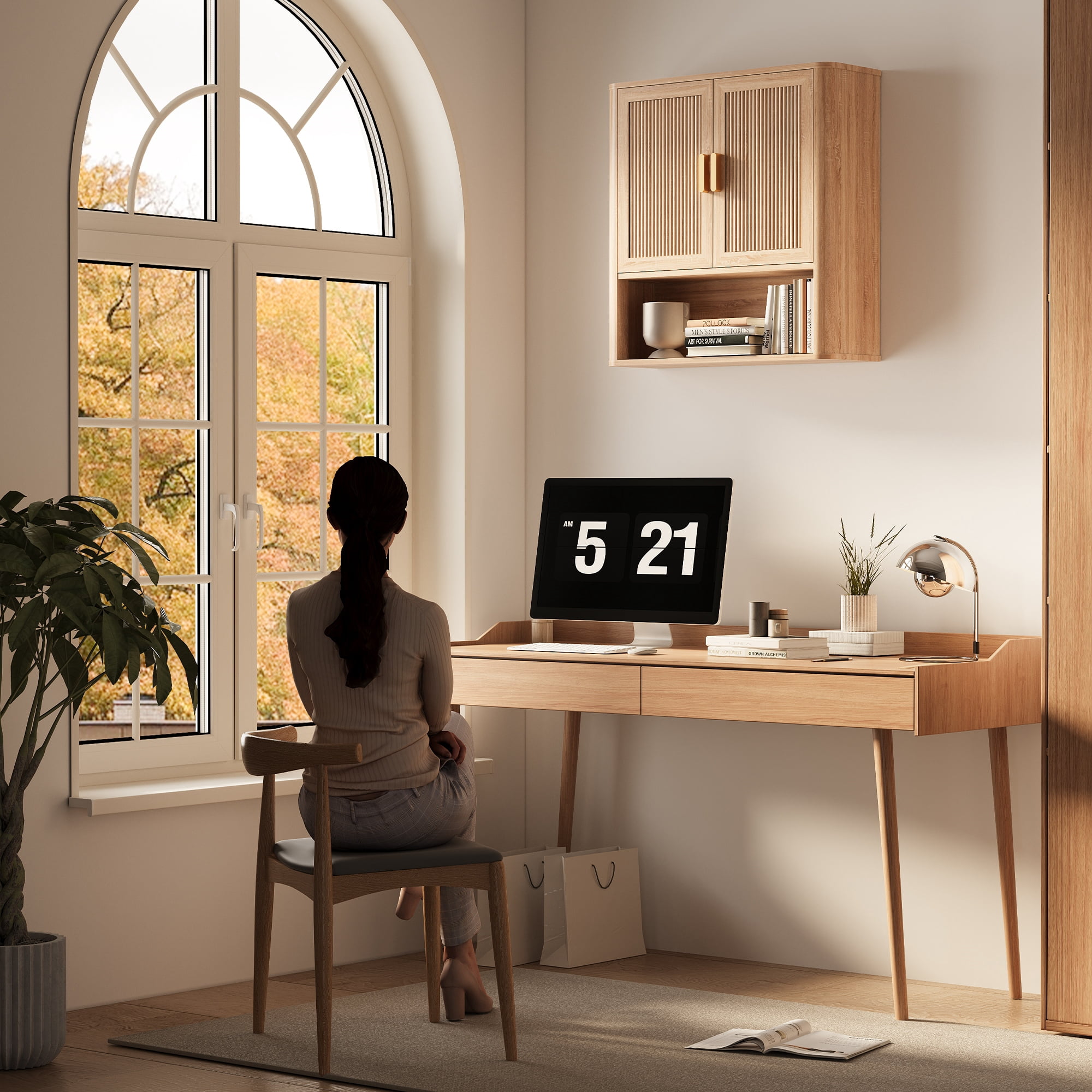 Bathroom Storage Cabinet with Adjustable Shelves, Over The Toilet Organizer for Laundry Room, Kitchen & Living Room, Medicine Cabinet with Wood Doors Natural Wood