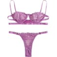 thumbnail image 1 of Conjunto de lencería sexy de 2 piezas con tirantes de encaje para mujer, conjunto de lencería push up Púrpura pastel G Púrpura pastel G Xishao ropa, 1 of 2