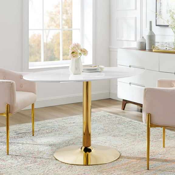 Modway Verne 48" Oval Dining Table in Gold White