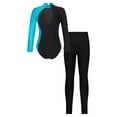 thumbnail image 2 of Doomiva Kids Girls Sparkly Long Sleeves Gymnastics Leotard Ballet Dance Bodysuit Unitard with Skating Leggings Set Green&Black 8, 2 of 6