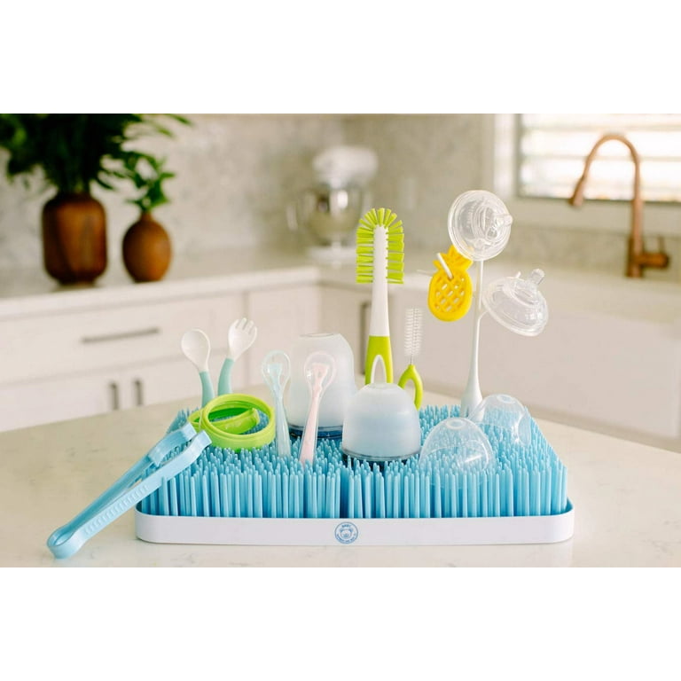 Baby Bottle Drying Rack, Large, Blue, Countertop Drainer Mat and