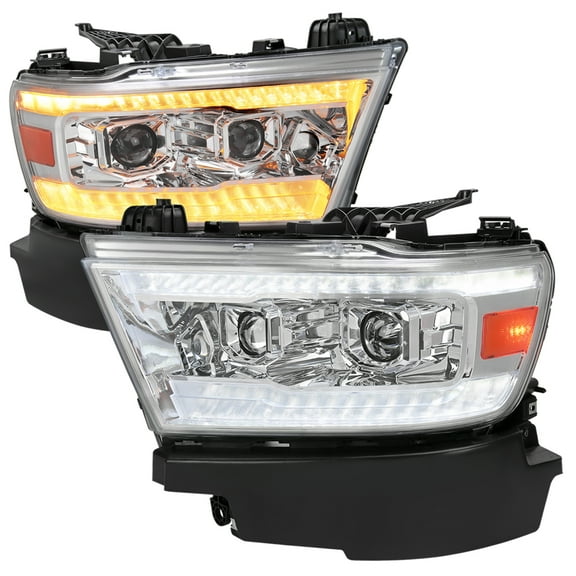 Switchback Sequential LED Turn Signal Projector Headlights (Chrome Housing/Clear Lens) Made for and Compatible with 2019-2022 Dodge RAM 1500