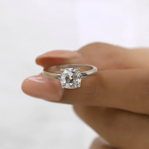 JEWELEGANT 2 Ct Cushion Moissanite Hidden Halo Engagement Ring - Gold Plated Silver Ring for Women