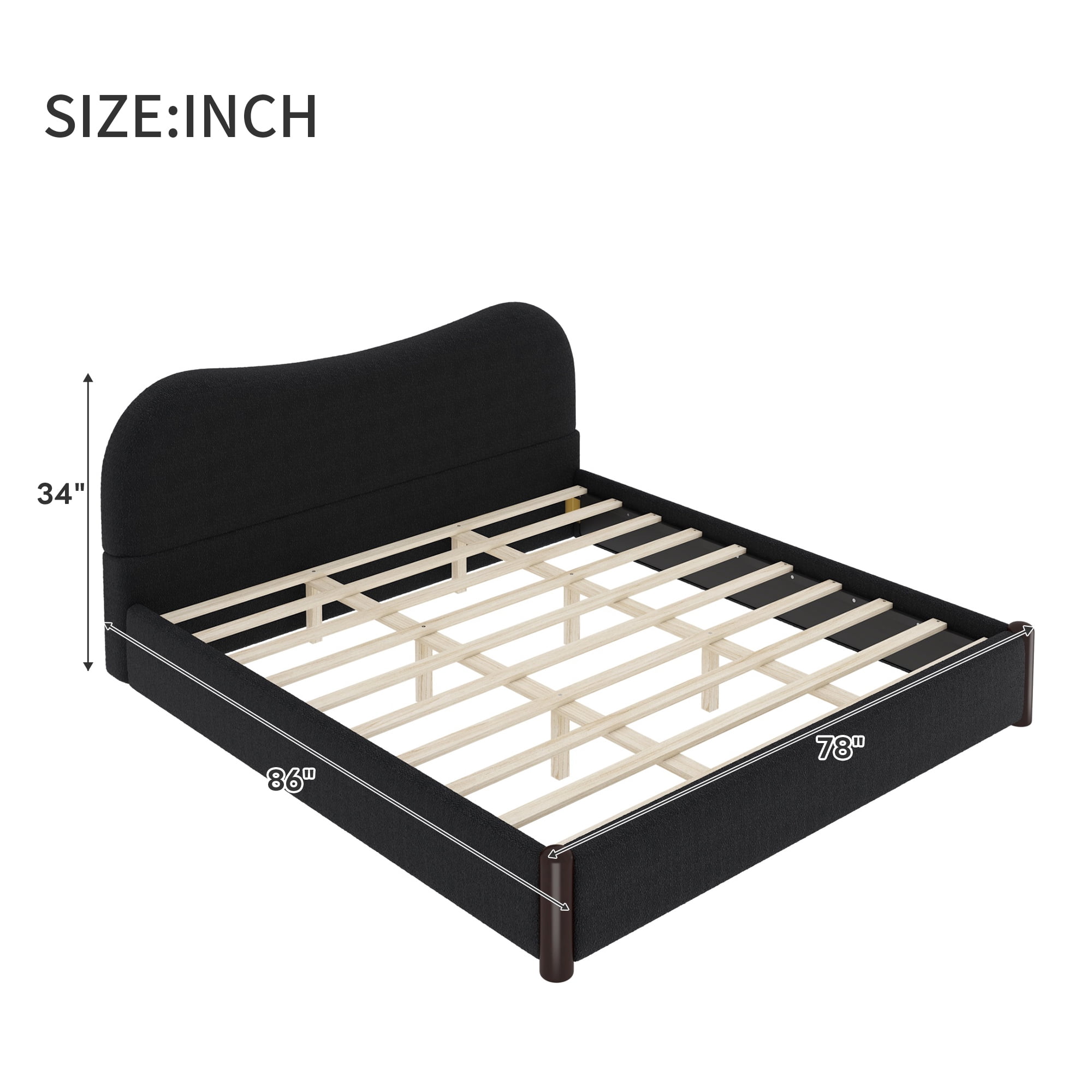 Euroco Upholstery King Size Platform Bed, Black
