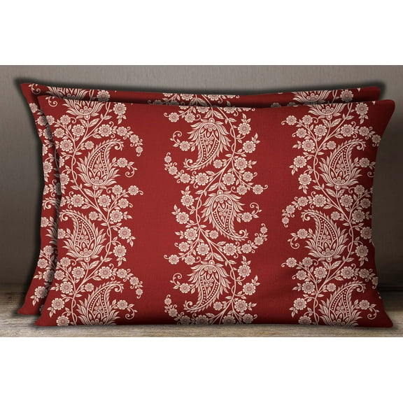 S4Sassy 2 Pcs Decorative Cushion Cover Floral Paisley Print Maroon Cotton Poplin Sham Pillow Case-12 x 18 Inches