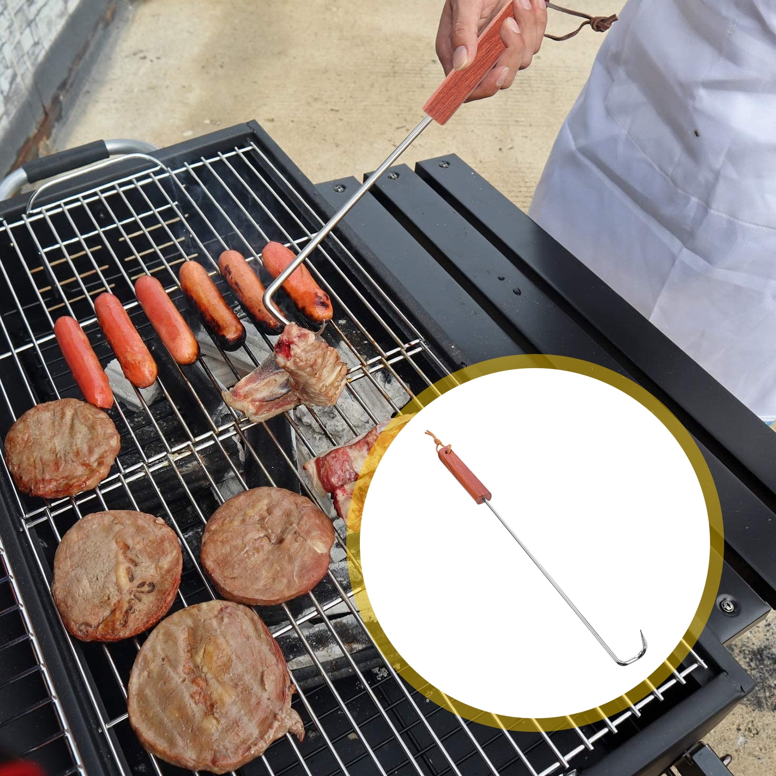 Flipper Hook Meat Turner Bbq Food Steak Grill Hooks Barbecue Pigtail  Grilling Turning Pig Metal Flipping Portable Tail 