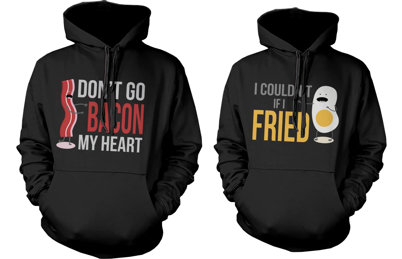 365 Printing Funny Bacon and Egg Couple Hoodies Funny Matching Outfit for Couples, Size: Men- XS/ Women- Medium, Black