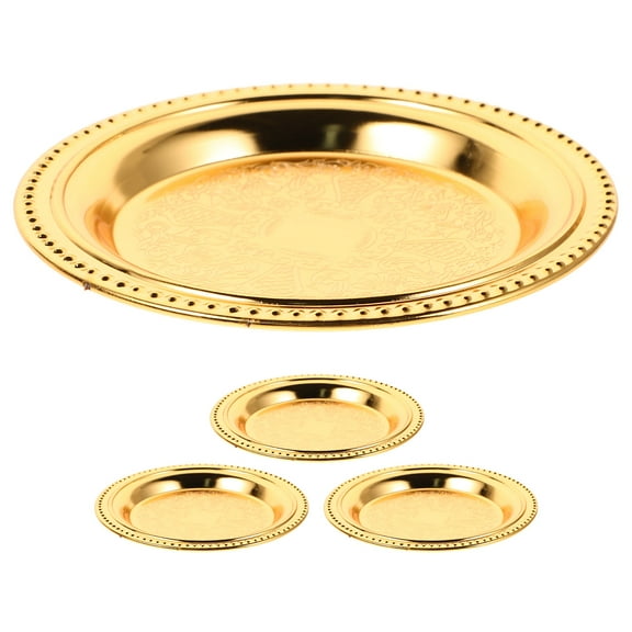 MLINS 4PCS Round Serving Plate Jewelry Plate Ring Holder Snack Serving Tray Stainless Steel Cheese Fruit Dish Pastry Tea Coffee Food Breakfast Tray Appetizer 4 Inch