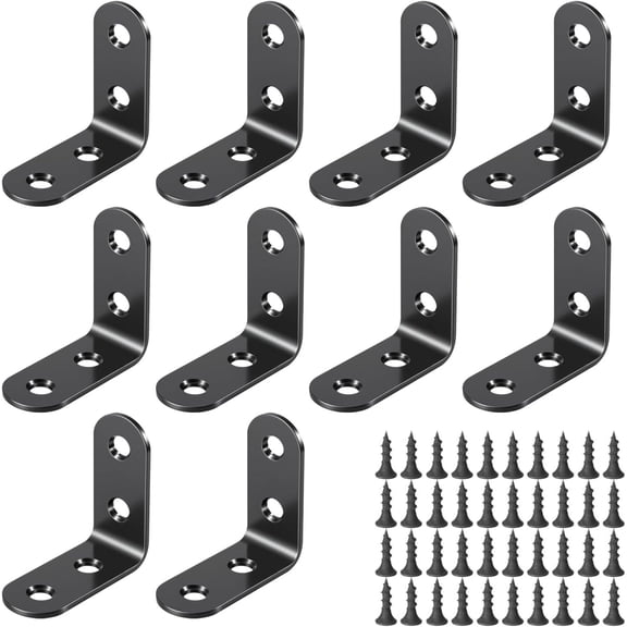 L Brackets Small for Shelves 90 Shelf Bracket Angle Corner Brace Metal Black L Shaped Joint Fastener Set 10 count with 40Screws for Furniture Cabinet Chair Support