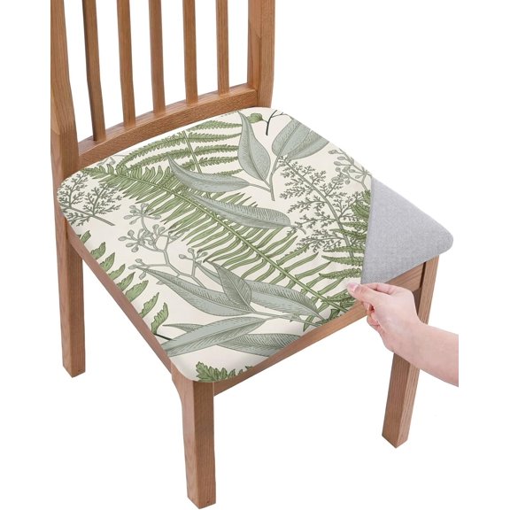 Dining Room Chair Seat Covers, Vintage Green Leaves Summer Tropical Plants Illustration Removable Stretch Chair Seat Cushion Slipcovers Protector for Holiday Party Festival Decoration, Set of 4