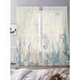 thumbnail image 3 of Blue Seahorse Coastal Sheer Curtains 84 Inch Length 2 Panels for Living Room, Summer Beach Nautical Ocean Coral Vintage Voile Kitchen Curtain Set, Luxury Privacy Drapes Window Treatment for Bedroom, 3 of 7