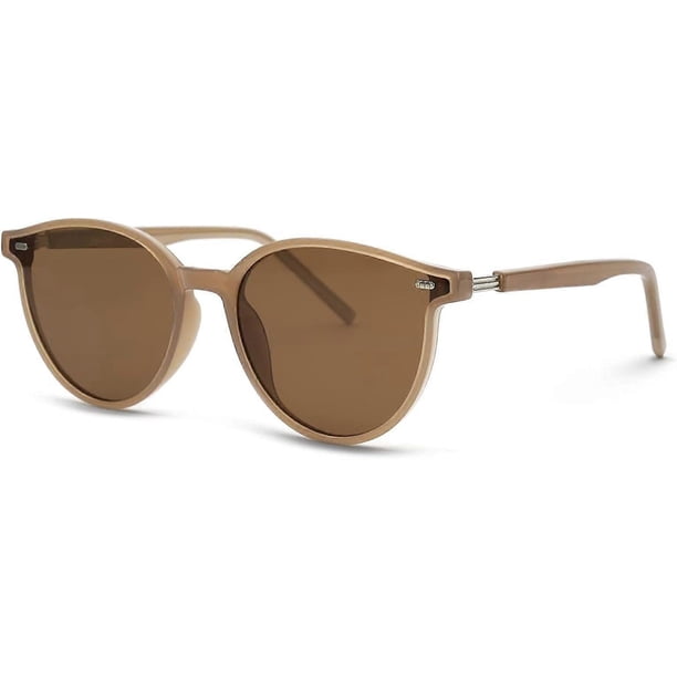 Retro round sunglasses for women and men polarized UV400 protection classic sunglasses (champagne frame tea piece polarized lens)