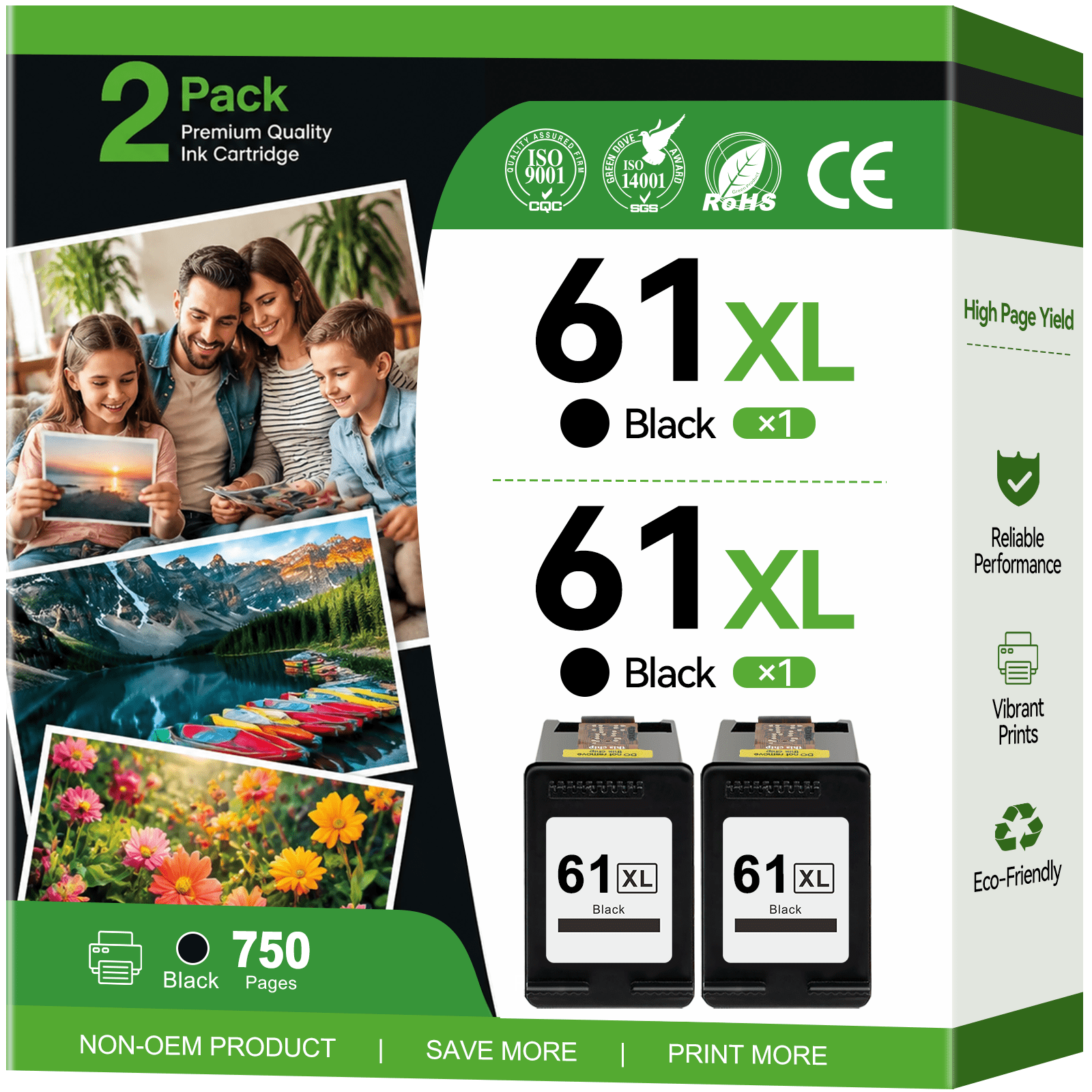 Kingjet HP 61XL Black Ink Cartridge 2-Pack photo 1