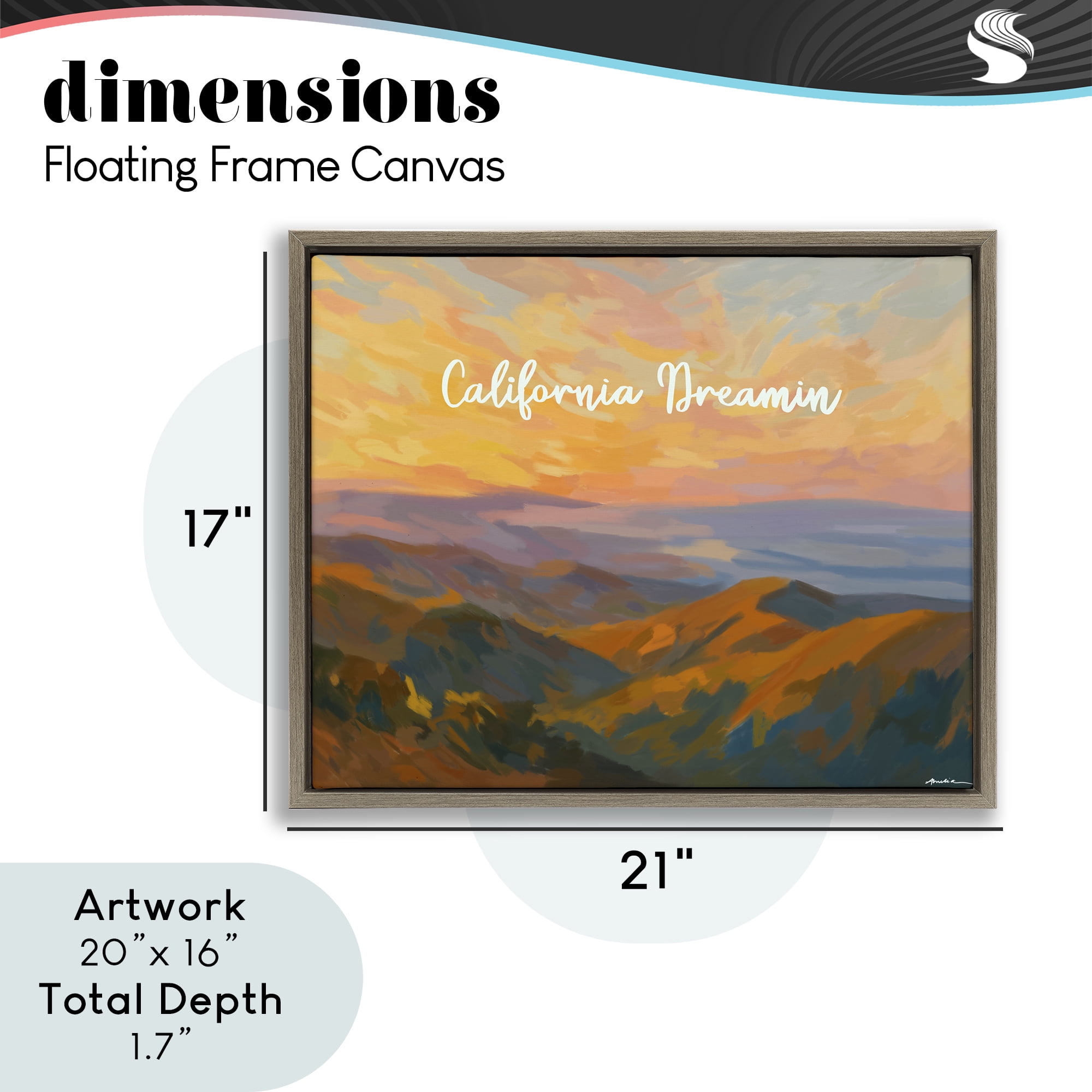 Stupell Industries California Dreamin' Mountains Brown Framed Floater Canvas Wall Art, design by Amelia Noyes