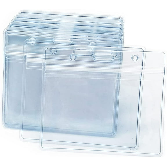 100 Pcs Clear Plastic Horizontal Name Badge ID Card Holders