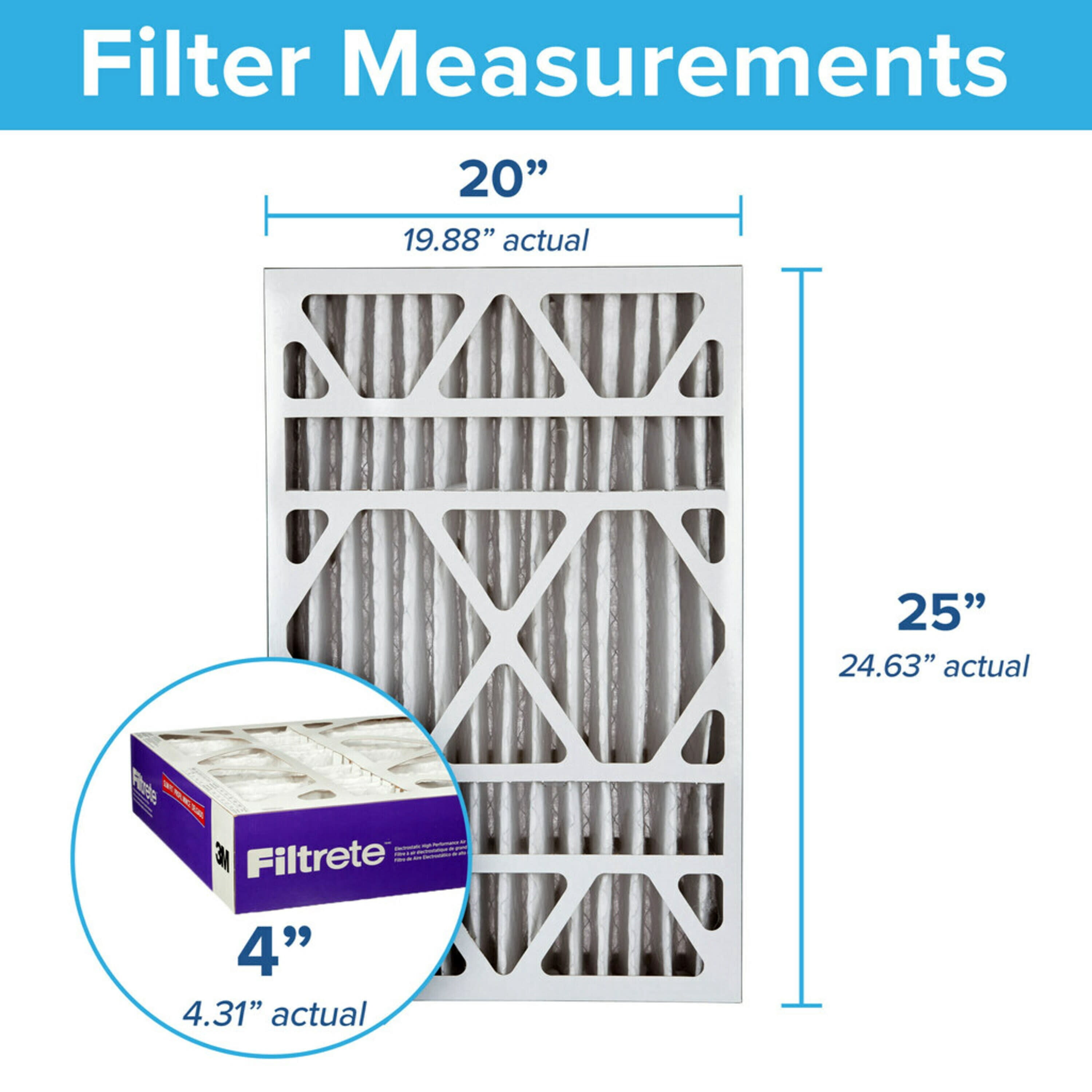Filtrete by 3M 20x25x4, MERV 12, Allergen, Bacteria u0026 Virus HVAC Furnace  Air Filter, 1550 MPR, 1 Filter - Walmart.com