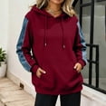 thumbnail image 2 of Qiggri Women's Oversized Embroidered Hoodies 2026 Sweatshirts Long Sleeve Pullover with Kangaroo Pocket Stripe Side Patchwork Tops Casual Fall Winter Outfits M, 2 of 8