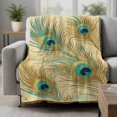 thumbnail image 2 of Peacock Feathers Blanket Soft Cozy Warm Twin Blanket for Bed, Plush Fuzzy Flannel Fleece Blankets for Sofa, Brown Turquoise Vintage Abstract Throw Blankets for Couch, Gifts for Men, 60"x80", 2 of 9