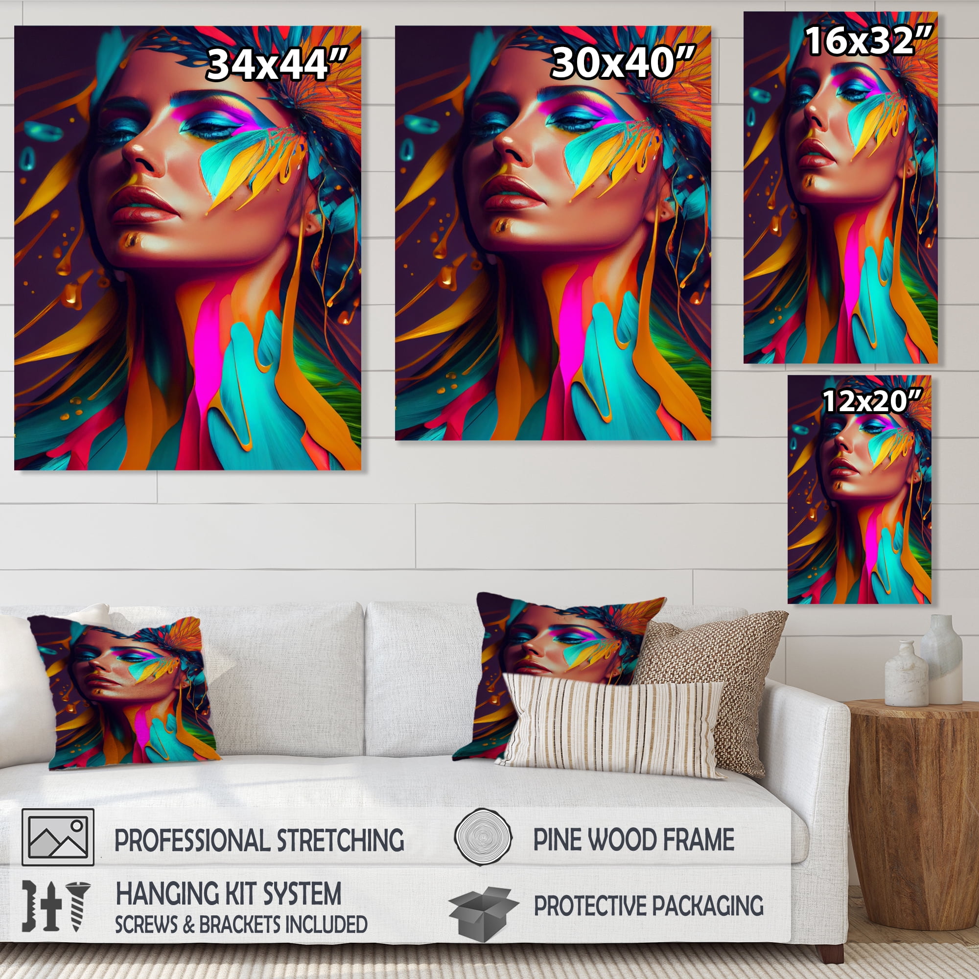 Designart Avant Garde Feather Sensual Portrait III Canvas Wall Art