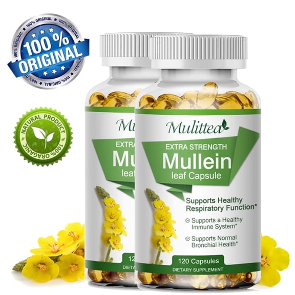 (2 Pack) Mulittea Mullein Leaf Capsules - Herbal Dietary Supplement for Lung Detox & Healthy Breath - 240 Capsules