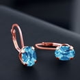 thumbnail image 2 of Gem Stone King 2.60 Ct Oval Checkerboard Swiss Blue Topaz Brass Rose Gold Plated Brass Earrings, 2 of 4