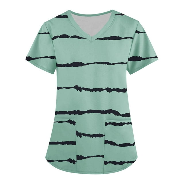 Snoarin Hauts d'Été Grande Taille pour Femmes Mode Manches Courtes Col en V Uniformes de Travail avec Poche Imprimée en Liquidation