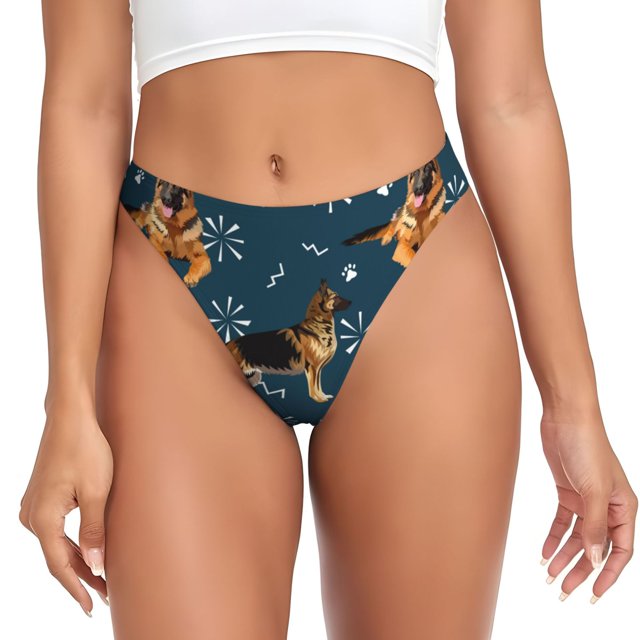 Fotbe German Shepherd Dog Tanga Sin Costuras para Mujer con Estampado – Panties Invisibles, Transpirables y Cómodos para Uso Diario-Large