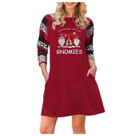 

Airpow Women Long Sleeve Round-Neck Dress Fashion Women Printing Causal Autumn Vacation Dress Black Maternity Dress Women Printed Round Neck Long Sleeve Dress Long Sleeve Round Neck Dress