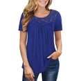 thumbnail image 3 of VERABENDI Women's Plus Size Tops Summer Short Sleeve Lady Tunic Shirts Lace Splicing Blouses,M-4XL, 3 of 6