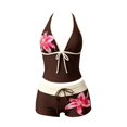 thumbnail image 4 of CUZIBR Girls Swimsuit Two Piece Floral Print Summer Sleeveless Halter Neck Beachwear Tank Tops And Shorts Tankini Sets Bathing Suit,Coffee,11-12 Years, 4 of 7