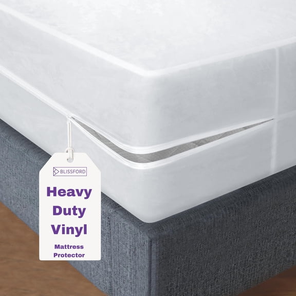 Queen Size Waterproof Mattress Protector Zippered Vinyl Plastic Cover, Durable Encasement for Pets Allergies Bedwetting, White