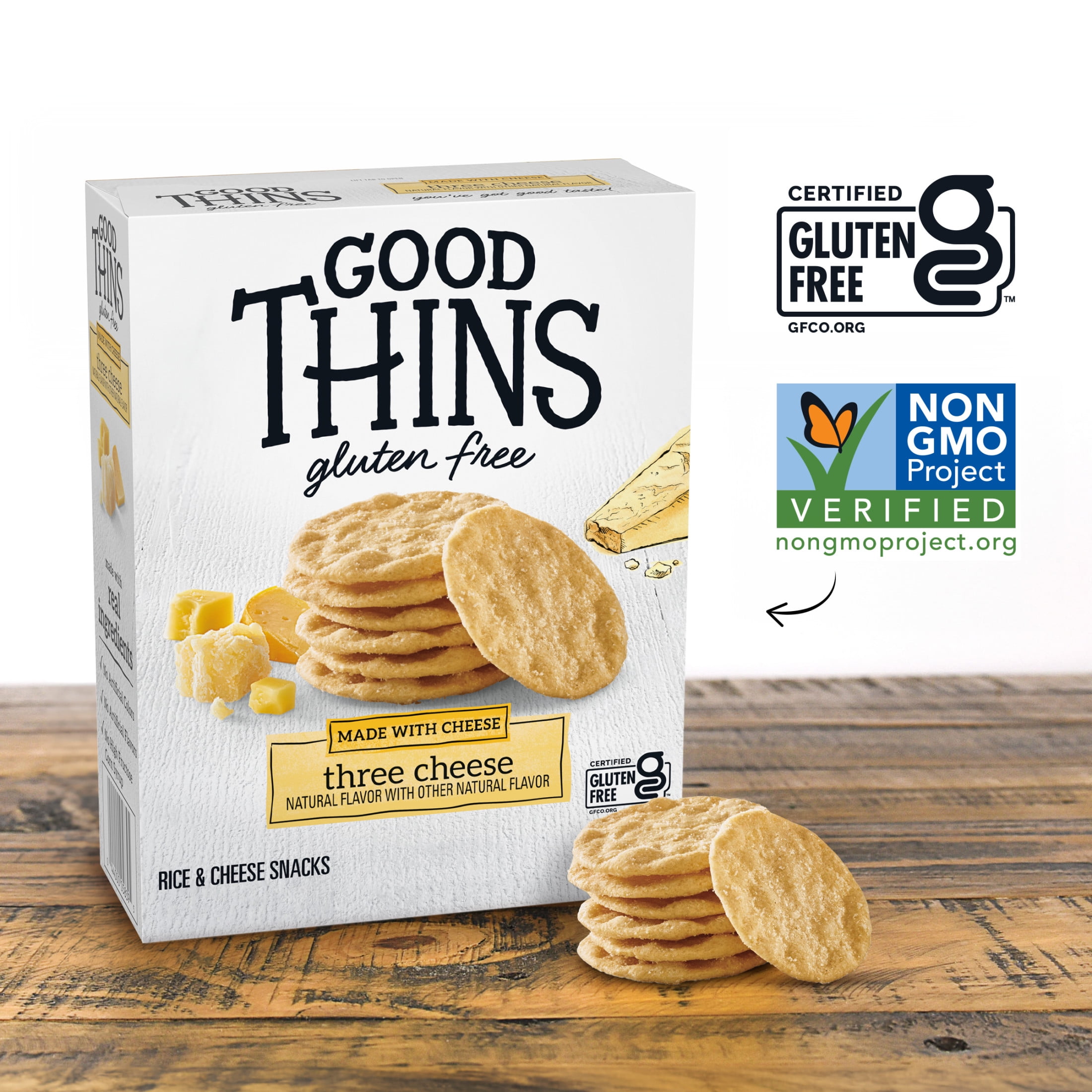 (3 pack) GOOD THINS Three Cheese Rice & Cheese Snacks Gluten Free Crackers, Snack Crackers, 3.5 oz