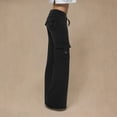 thumbnail image 5 of Girls Wide Leg Cargo Pants Size 10-12 Drawstring High Waist Sweat Pants Flap Pocket Hiking Trousers 7T, 5 of 6