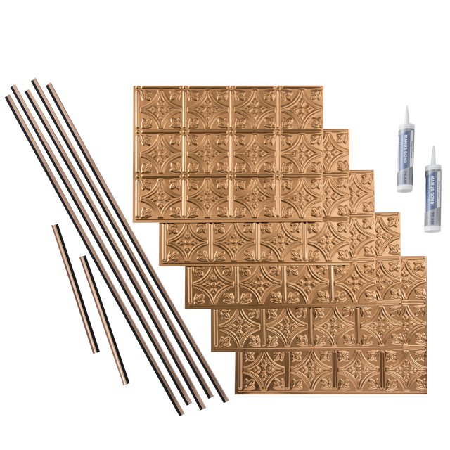 FASÄDE Traditional Style 1 Decorative Vinyl Backsplash 15 sq ft Kit in Polished Copper