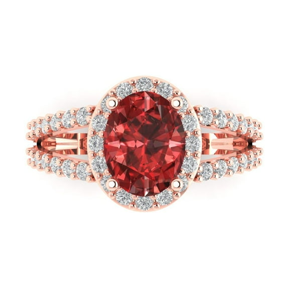 Solitaire with Accents Engagement Ring for Women - 2.6ct Natural Garnet in 18K Rose Gold Promise Ring