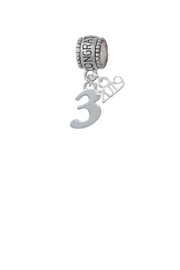 Silvertone Number - 3 - 2019 Congraduations Charm Bead