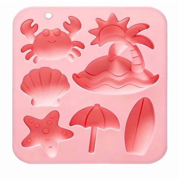 Molde de silicona for cubitos de hielo de 6 cavidades con tema de playa de verano, molde for pastel de chocolate con forma de animal for hornear y hacer hielo