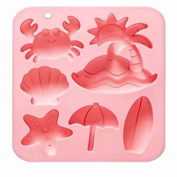 Molde de silicona for cubitos de hielo de 6 cavidades con tema de playa de verano, molde for pastel de chocolate con forma de animal for hornear y hacer hielo