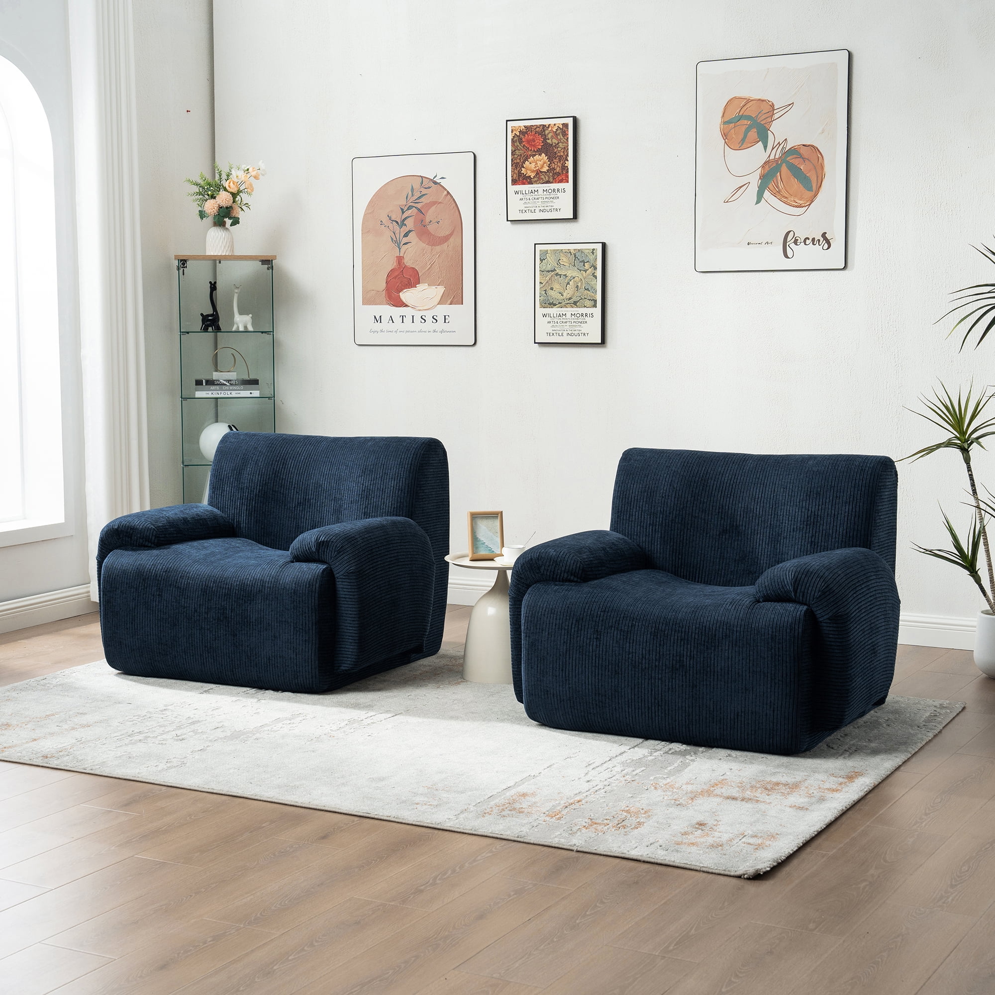 42"W Modern Oversized Accent Chair,Upholstered Boneless Single Sofa Chair,Chenille Armchair Reading Lounge Chair for Living Room,Bedroom,Apartment,Navy