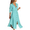 thumbnail image 1 of Vestido camisero de algodón y lino con cordón y solapa de un solo pecho para mujer Pompotops hdfakjf2939, 1 of 7